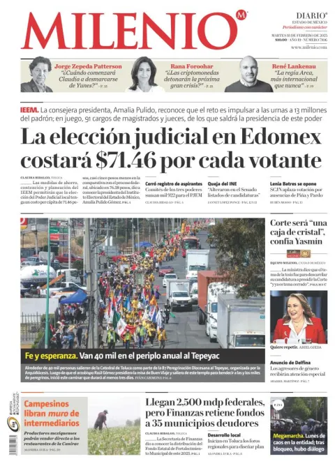 Portada de Milenio Edo de México del martes, 18 de febrero de 2025