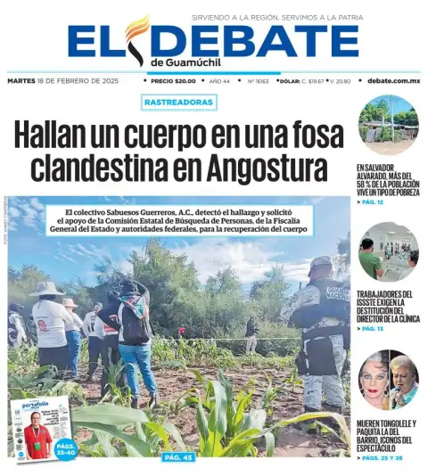 Portada de El Debate de Guamúchil del martes, 18 de febrero de 2025