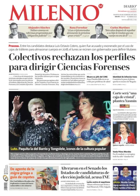 Portada de Milenio Jalisco del martes, 18 de febrero de 2025