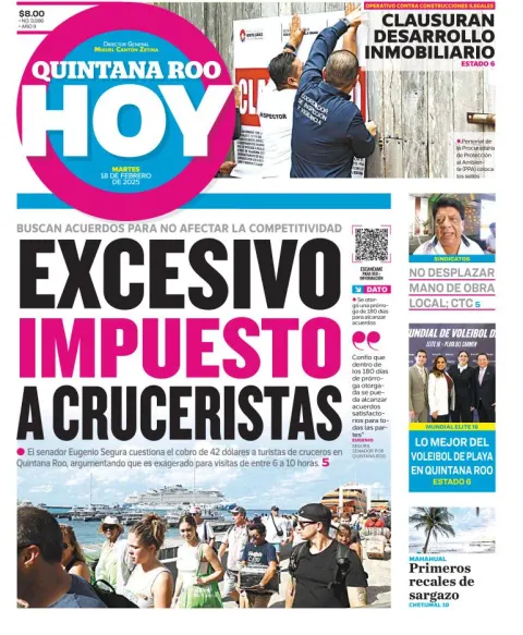 Portada de Quintana Roo Hoy del martes, 18 de febrero de 2025