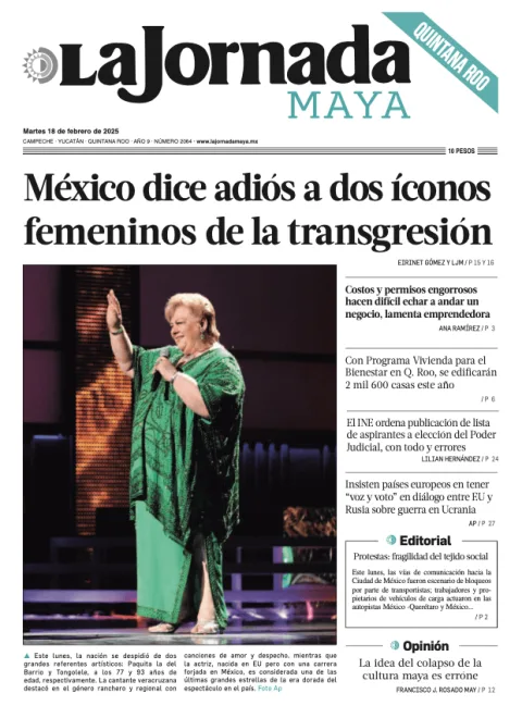 Portada de La Jornada Maya Quintana Roo del martes, 18 de febrero de 2025