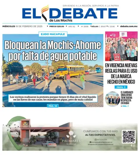 Portada de El Debate de los Mochis del miércoles, 19 de febrero de 2025