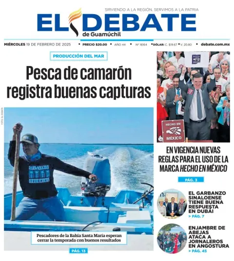 Portada de El Debate de Guamúchil del miércoles, 19 de febrero de 2025