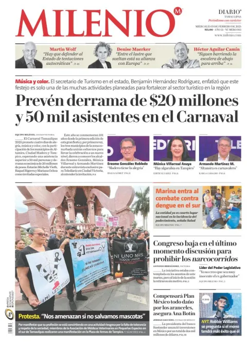Portada de Milenio Tamaulipas del miércoles, 19 de febrero de 2025