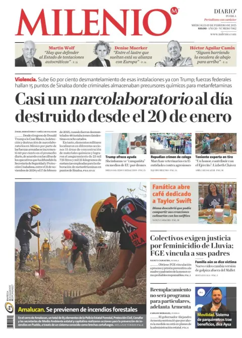 Portada de Milenio Puebla del miércoles, 19 de febrero de 2025