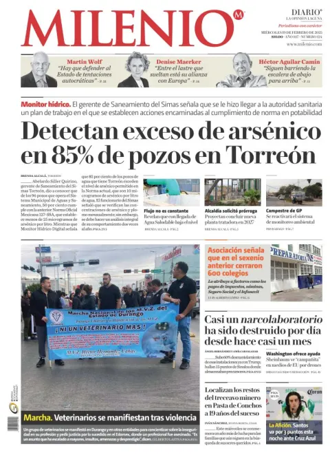 Portada de Milenio Laguna del miércoles, 19 de febrero de 2025