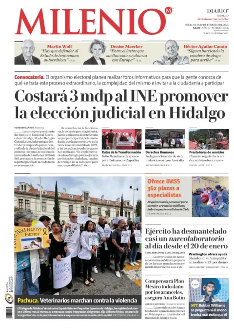 Portada de Milenio Hidalgo del miércoles, 19 de febrero de 2025