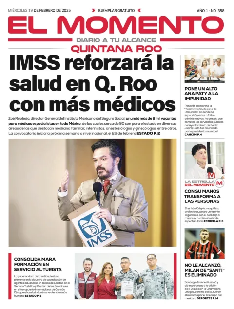Portada de El Momento Quintana Roo del miércoles, 19 de febrero de 2025