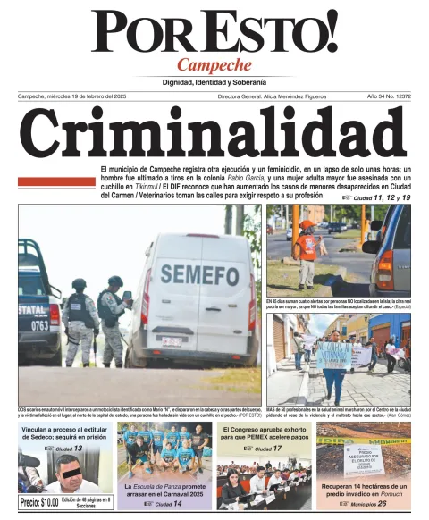 Portada de Por Esto (campeche) del miércoles, 19 de febrero de 2025