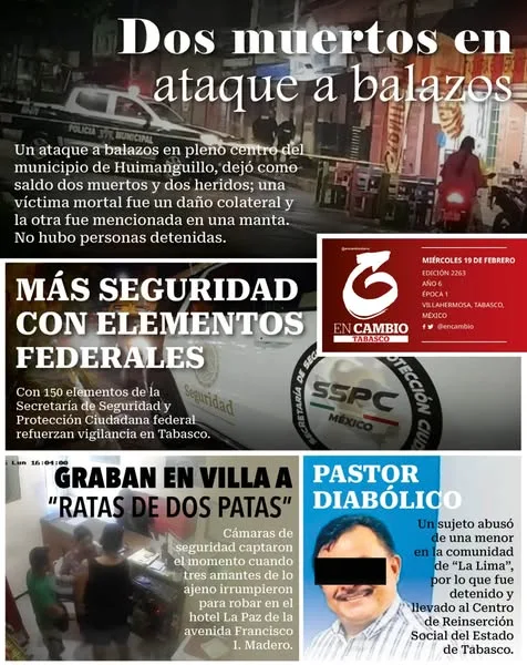 Portada de En Cambio - Tabasco (contraportada) del miércoles, 19 de febrero de 2025