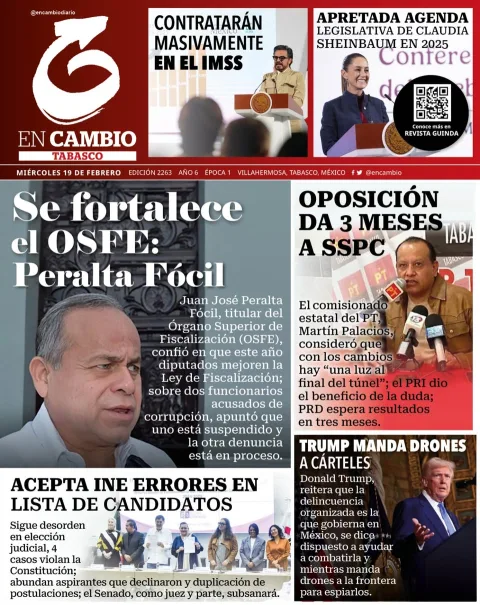 Portada de En Cambio - Tabasco (portada) del miércoles, 19 de febrero de 2025