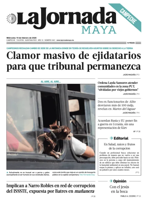 Portada de La Jornada Maya Campeche del miércoles, 19 de febrero de 2025
