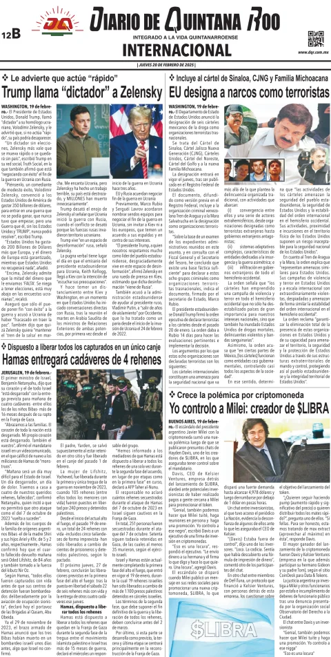 Portada de Diario de Quintana Roo (contra Portada)