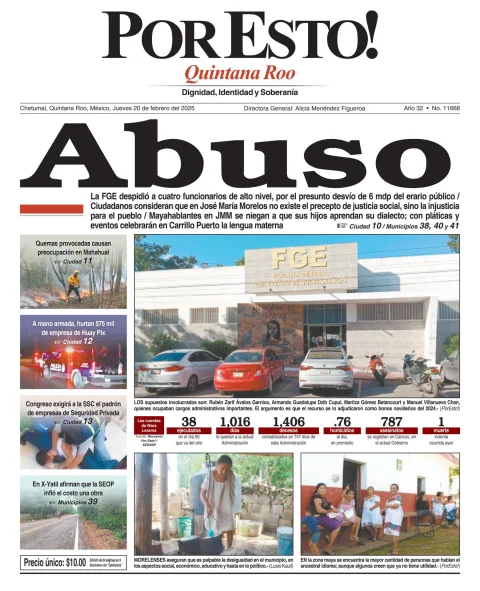 Portada de Por Esto (quintana Roo Chetumal) del jueves, 20 de febrero de 2025