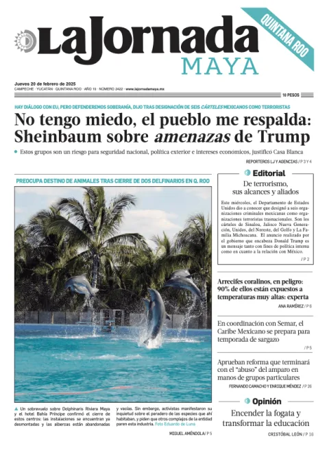 Portada de La Jornada Maya Quintana Roo del jueves, 20 de febrero de 2025
