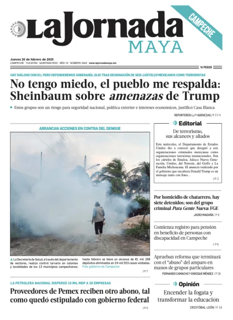 Portada de La Jornada Maya Campeche del jueves, 20 de febrero de 2025