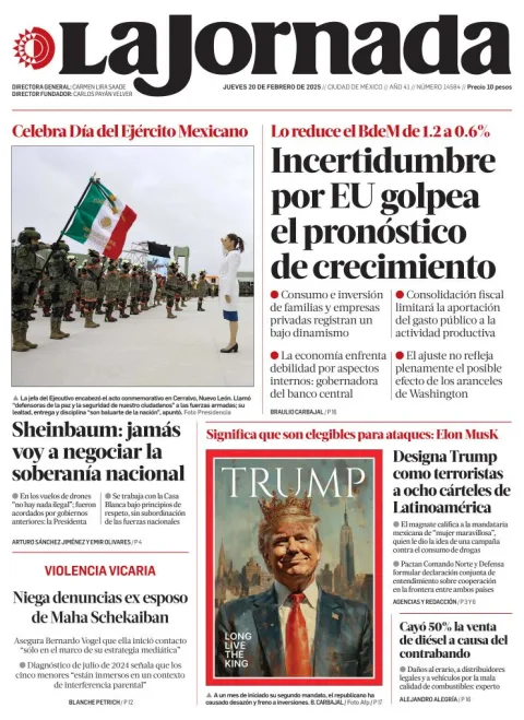 Portada de La Jornada del jueves, 20 de febrero de 2025