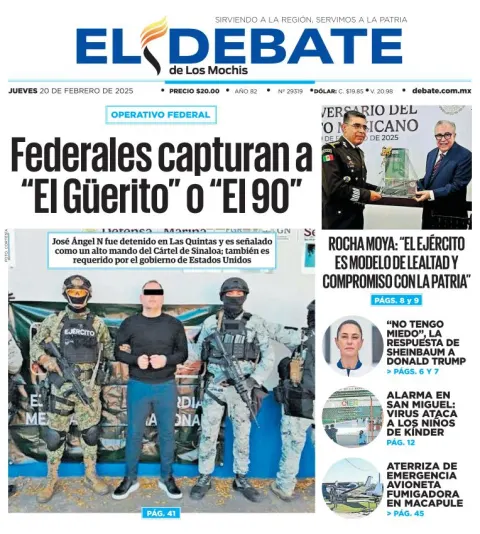 Portada de El Debate de los Mochis del jueves, 20 de febrero de 2025