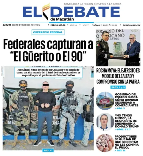 Portada de El Debate de Mazatlán del jueves, 20 de febrero de 2025