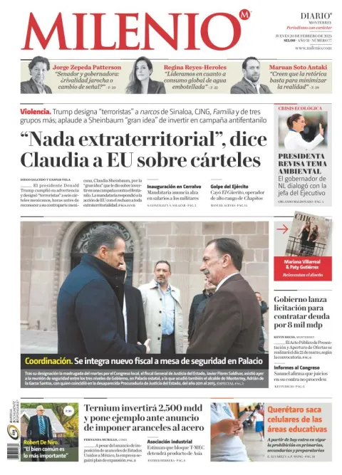 Portada de Milenio Monterrey del jueves, 20 de febrero de 2025