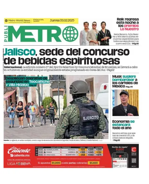Portada de Publimetro Guadalajara del jueves, 20 de febrero de 2025