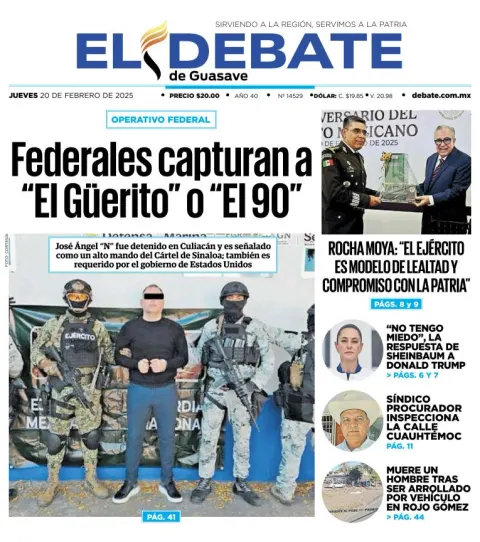 Portada de El Debate de Guasave del jueves, 20 de febrero de 2025
