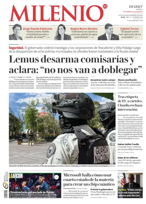 Portada de Milenio Jalisco del jueves, 20 de febrero de 2025