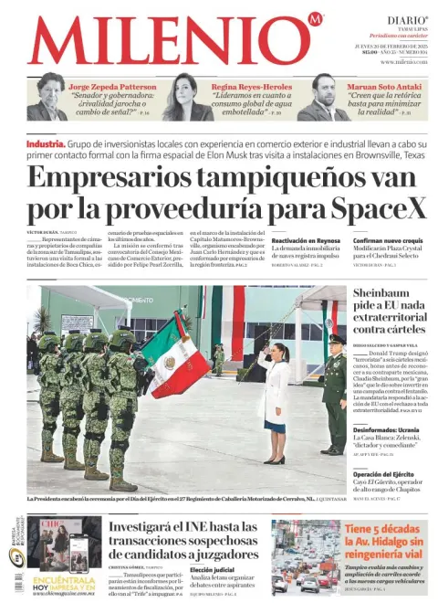 Portada de Milenio Tamaulipas del jueves, 20 de febrero de 2025