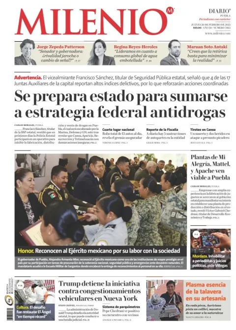 Portada de Milenio Puebla del jueves, 20 de febrero de 2025
