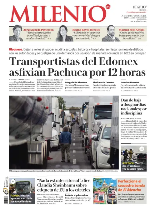 Portada de Milenio Hidalgo del jueves, 20 de febrero de 2025