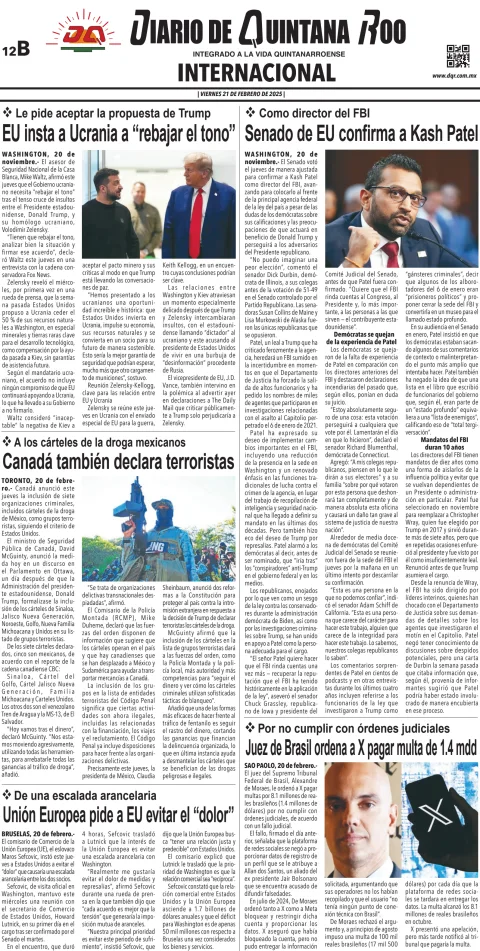 Portada de Diario de Quintana Roo (contra Portada)