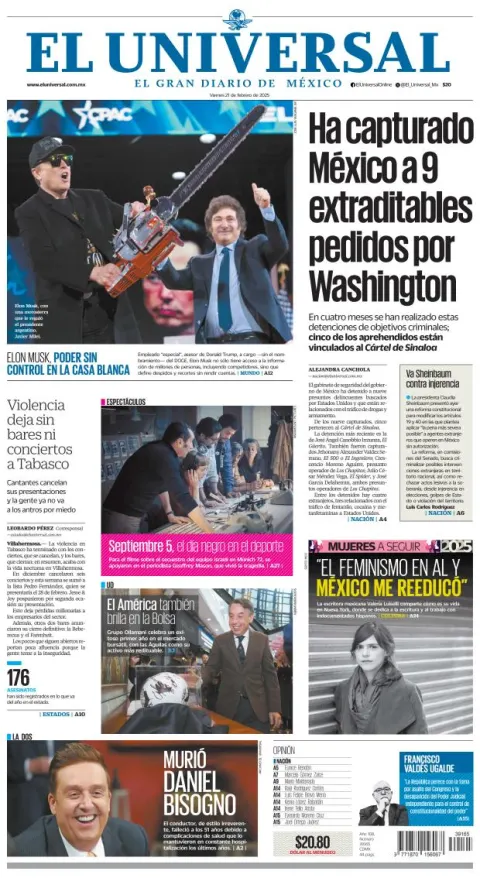 Portada de El Universal