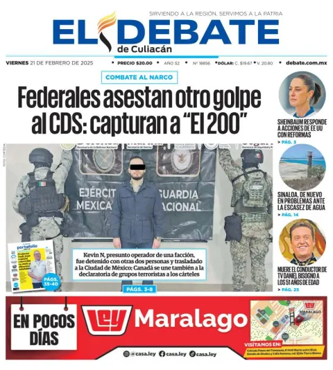 Portada de El Debate de Culiacán del viernes, 21 de febrero de 2025