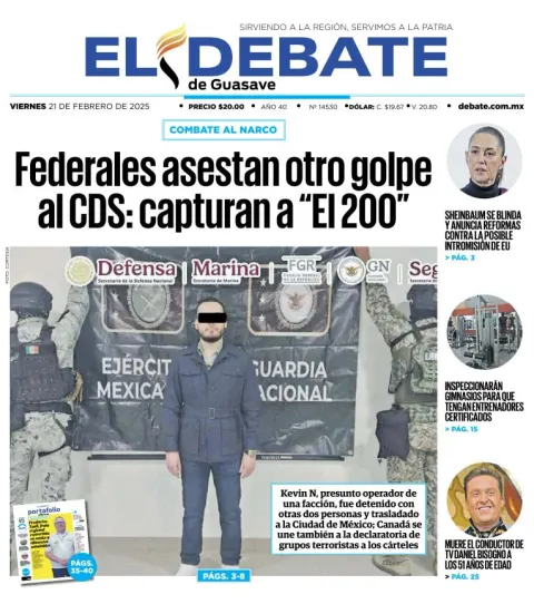 Portada de El Debate de Guasave del viernes, 21 de febrero de 2025