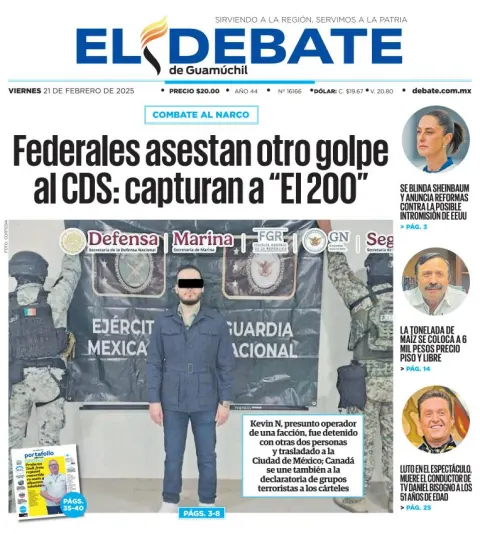 Portada de El Debate de Guamúchil del viernes, 21 de febrero de 2025