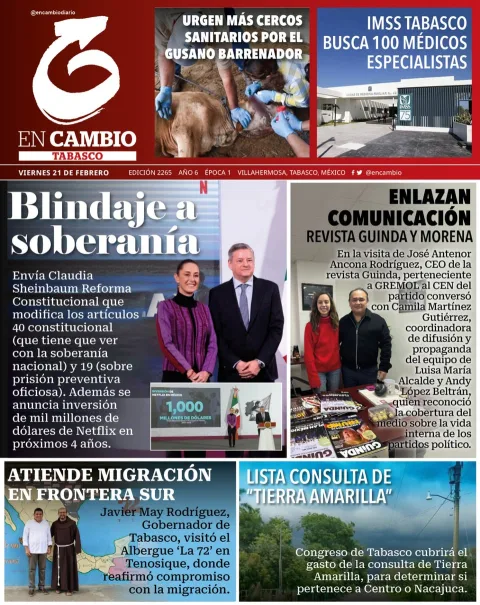 Portada de En Cambio - Tabasco (portada) del viernes, 21 de febrero de 2025