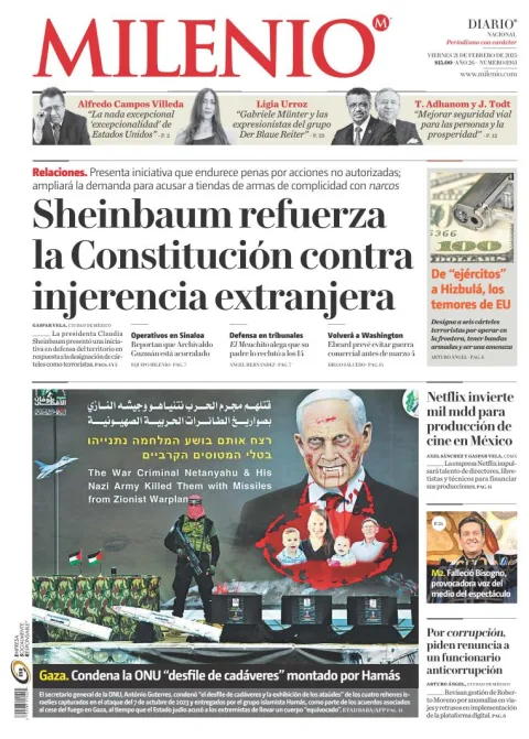 Portada de Milenio del viernes, 21 de febrero de 2025