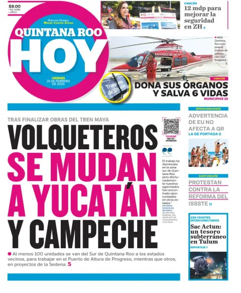 Portada de Quintana Roo Hoy del viernes, 21 de febrero de 2025