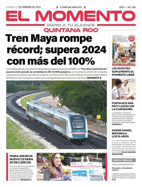 Portada de El Momento Quintana Roo del viernes, 21 de febrero de 2025