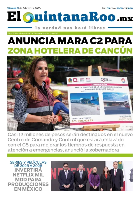 Portada de El Quintana Roo (portada) del viernes, 21 de febrero de 2025