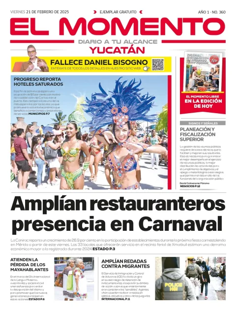 Portada de El Momento Yucatan del viernes, 21 de febrero de 2025