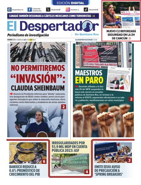 Portada de El Despertador de Quintana Roo del viernes, 21 de febrero de 2025