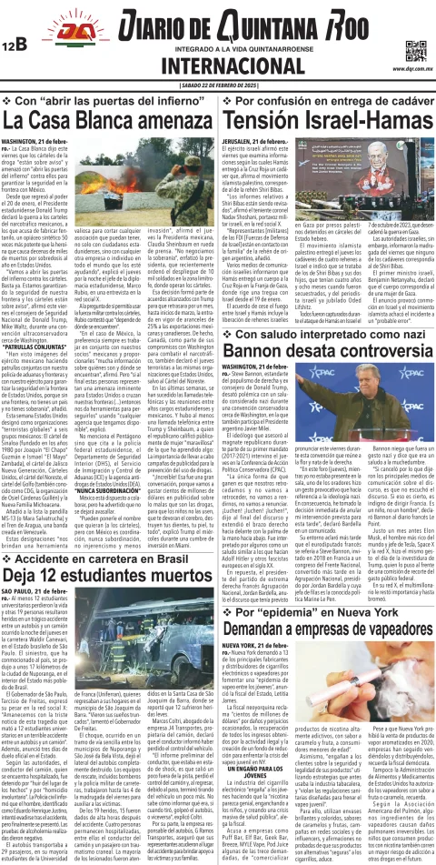 Portada de Diario de Quintana Roo (contra Portada)