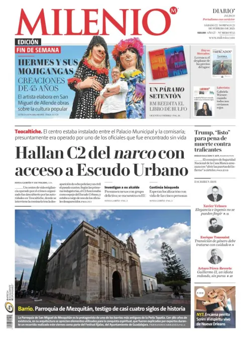 Portada de Milenio Jalisco del sábado, 22 de febrero de 2025