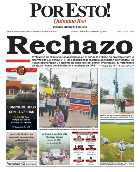 Portada de Por Esto (quintana Roo Chetumal) del sábado, 22 de febrero de 2025