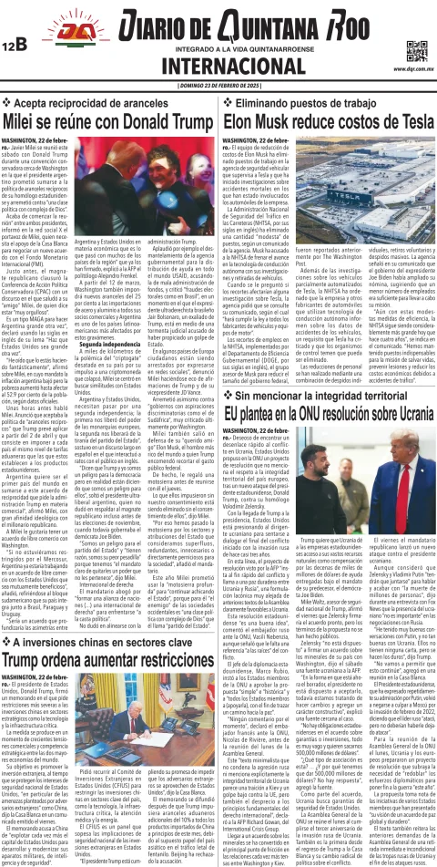Portada de Diario de Quintana Roo (contra Portada)