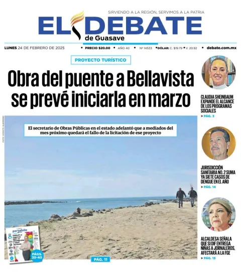 Portada de El Debate de Guasave del lunes, 24 de febrero de 2025