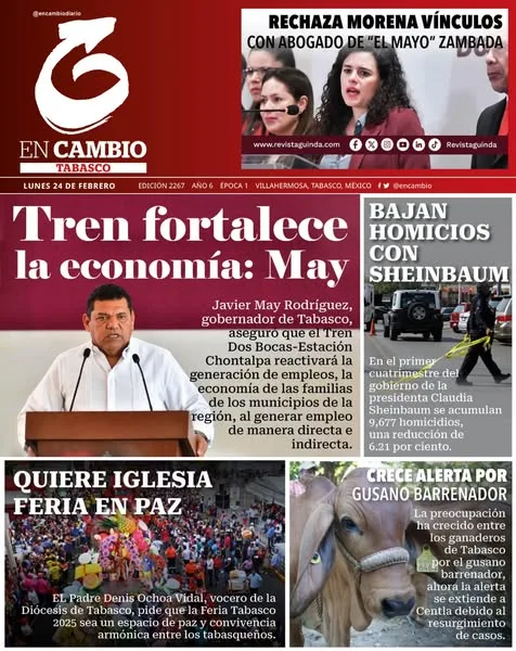Portada de En Cambio - Tabasco (portada) del lunes, 24 de febrero de 2025