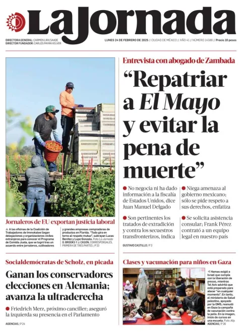 Portada de La Jornada del lunes, 24 de febrero de 2025