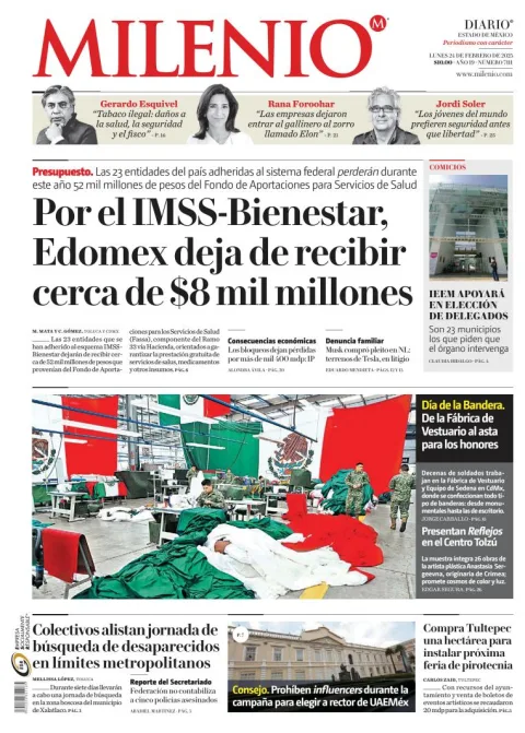 Portada de Milenio Edo de México del lunes, 24 de febrero de 2025